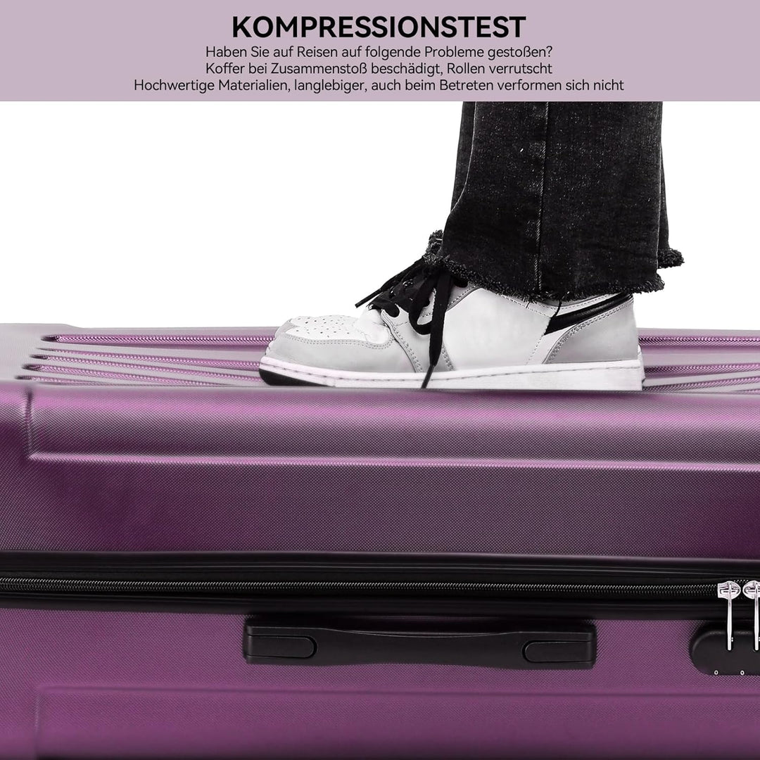 BEIBYE Hartschalen-Koffer Trolley Rollkoffer Reisekoffer Handgepäck 4 Rollen (M-L-XL-Set) (Violett,