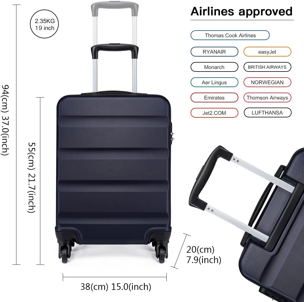 KONO Handgepäck Koffer Klein Reisekoffer mit Rollen und TSA Schloss, Koffer Trolley Handgepäck Flugz