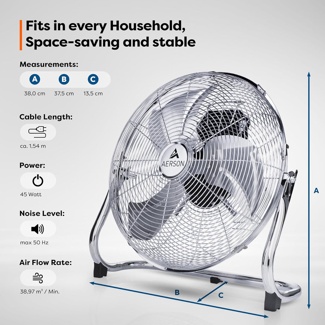 TRESKO AERSON Bodenventilator 30cm | Windmaschine mit 3-Leistungsstufen 55W | Standventilator Ventil