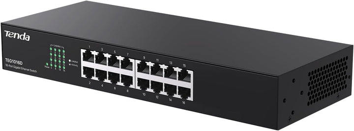 Tenda TEG1016D Gigabit Switch 16 Port 19 Zoll Rackeinbau Netzwerk Switch (Plug-und-Play, 32Gbit/s Sw