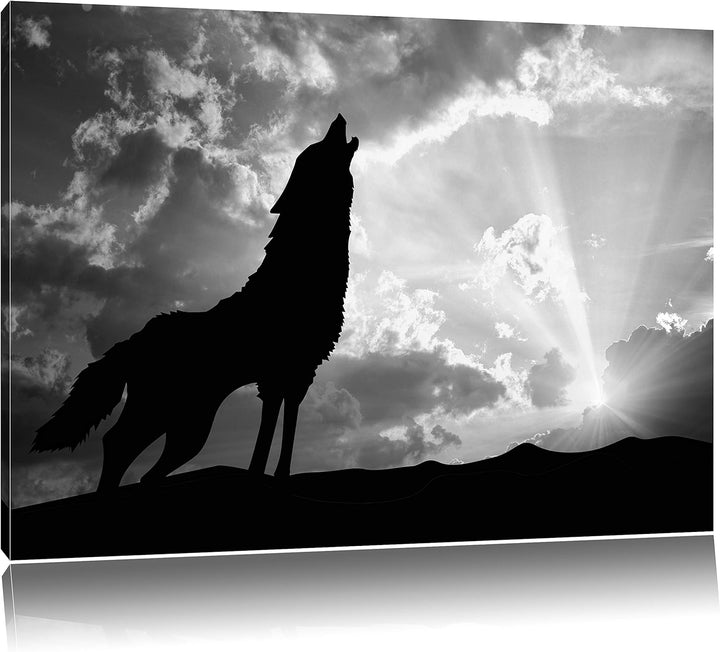 Pixxprint Wolf Heulen / 100x70cm Leinwandbild bespannt auf Holzrahmen/Wandbild Kunstdruck Dekoration