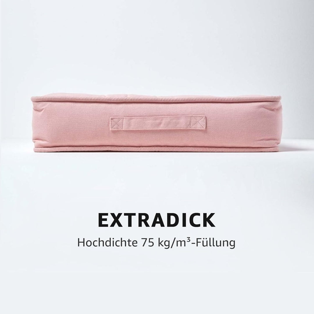 Homescapes Dickes Sitzkissen 50x50 cm rosa, 10 cm hohe Sesselauflage/Sitzerhöhung mit Baumwoll-Bezug