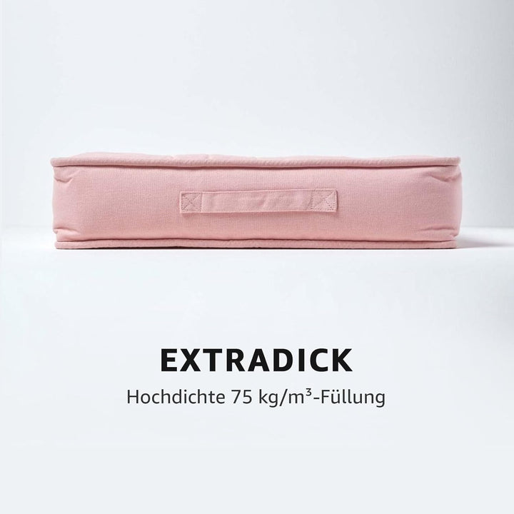 Homescapes Dickes Sitzkissen 50x50 cm rosa, 10 cm hohe Sesselauflage/Sitzerhöhung mit Baumwoll-Bezug