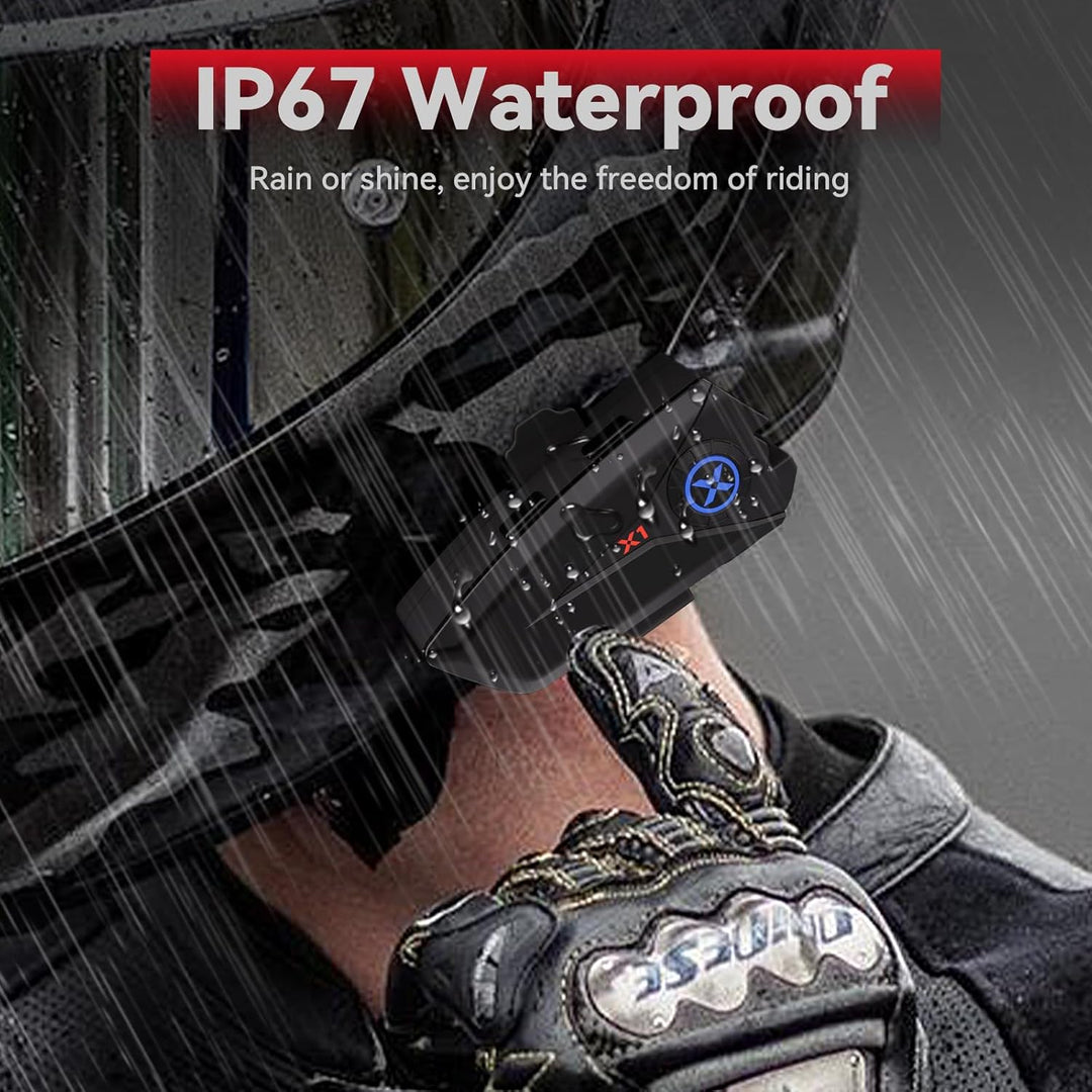 XGP X1 Motorrad Bluetooth Headset V5.3 mit Sprachassistent, 40mm Helm kopfhörer mit IP67 wasserdicht