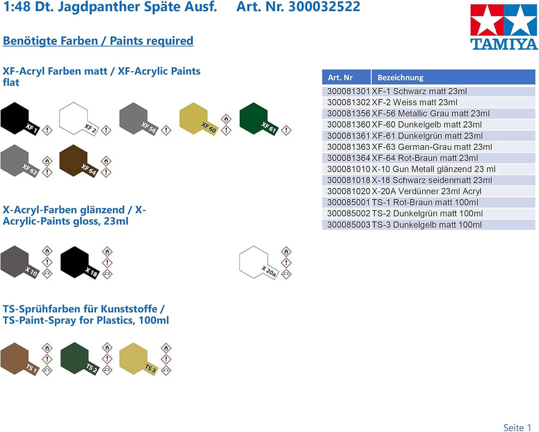 Tamiya 300032522-1:48 WWII Deutsche Panzer Jagdpanther Späte Ausführung