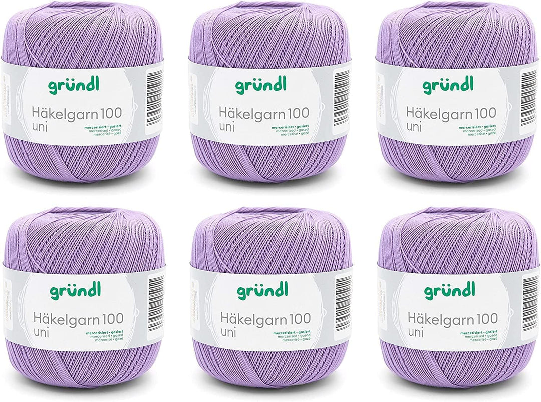 Gründl 100 Häkelgarn, Baumwolle, flieder, 6 x 100 g, Flieder