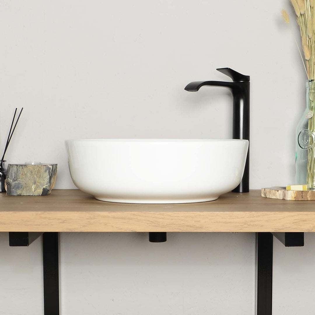 42 cm rund Keramik Waschbecken weiss von WOHNFREUDEN - Stein Aufsatzwaschbecken Badezimmer Waschbeck