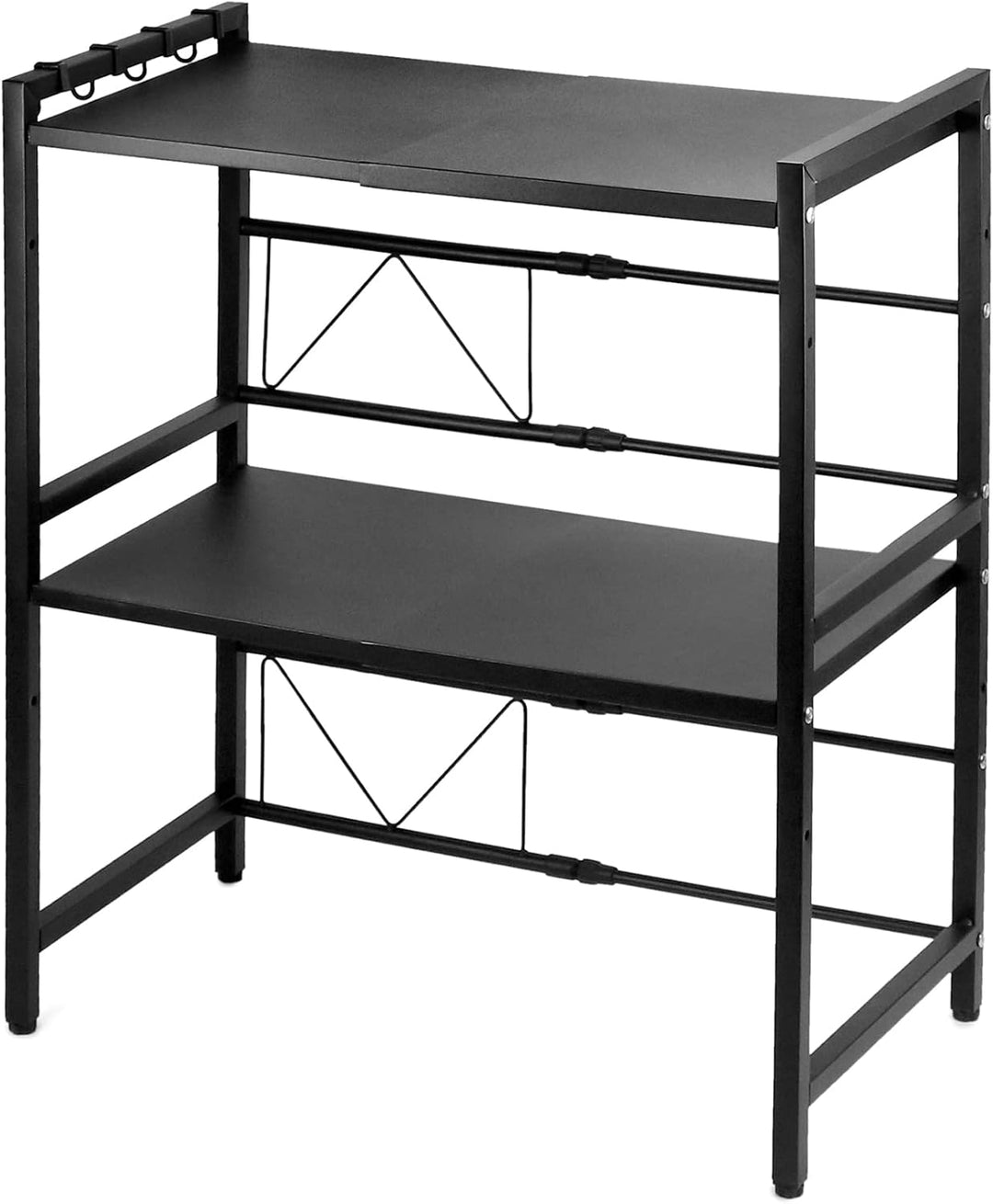 QWORK 2 Stufiges Mikrowellen Regal Ausziehbar, mikrowellen Regal, Mikrowellenständer, mit 4 Haken, S