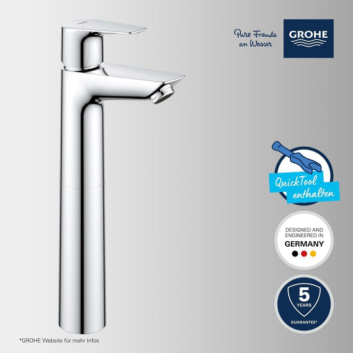 GROHE Start Edge - Einhand-Waschtischarmatur (wassersparend, XL- Size, flexible Anschlussschläuche),