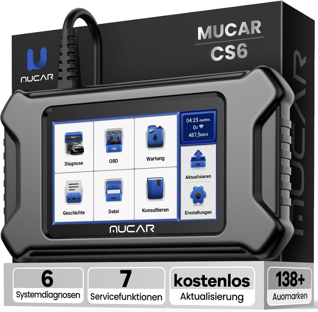 OBD2 Diagnosegerät, MUCAR CS6 Diagnosegerät Auto Mit 6 System(ECM/TCM/ABS/SRS/TPMS/BCM) + 7 Reset-Fu