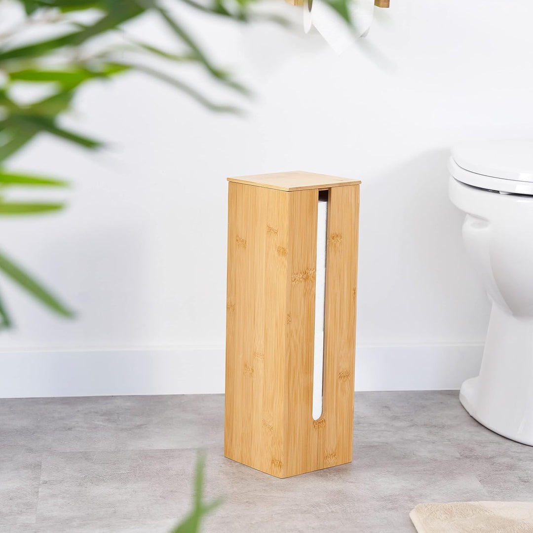 HENNEZ Toilettenpapier Aufbewahrung Bambus 4 Rollen Klopapier mit Deckel & Ablage Ersatzrollenhalter