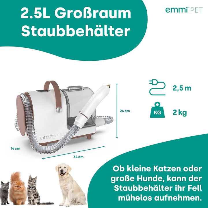 emmi-pet Grooming Kit Home - 6in1 Hundeschermaschine mit Staubsauger | Dreifachnutzung mit Schermasc