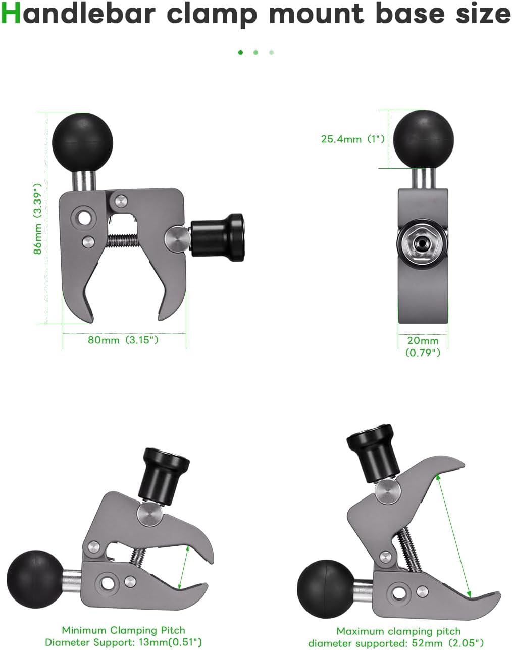 FANAUE CC-04F Schutz vor Diebstahl Lenkerklemmbasis mit 1" Ball Adapter für Durchmesser 13-52mm Moto