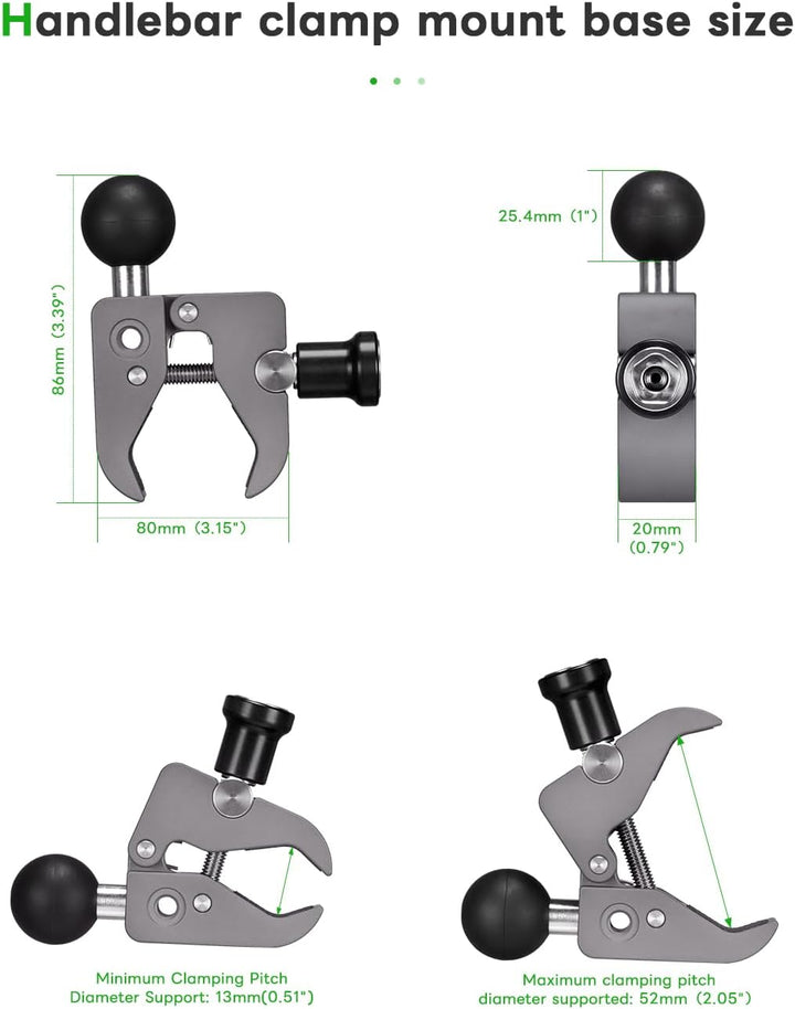 FANAUE CC-04F Schutz vor Diebstahl Lenkerklemmbasis mit 1" Ball Adapter für Durchmesser 13-52mm Moto