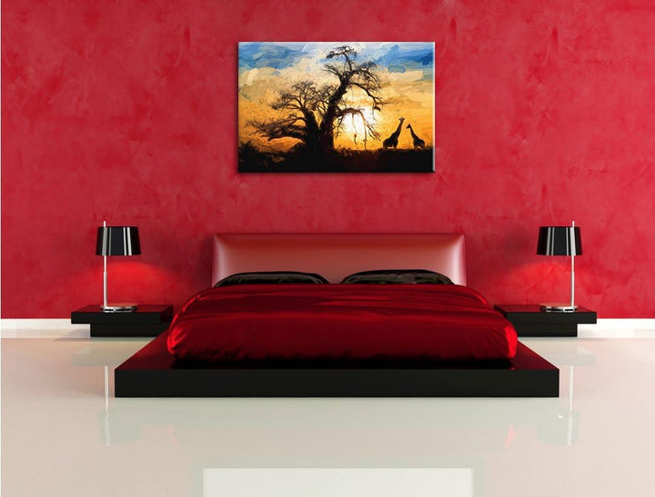 Pixxprint Zwei Giraffen in der Wüste als Leinwandbild/Grösse: 100x70 cm/Wandbild/Kunstdruck/fertig b