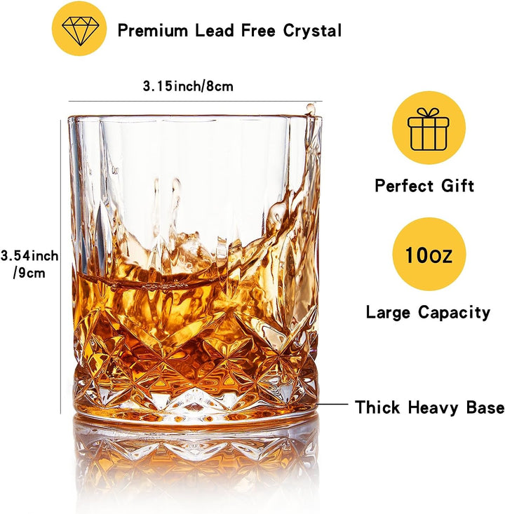 GLASKEY Whisky Gläser 4er Set,320ml Bleifreie Kristallwassergläser,Cocktail Rum Wodka Scotch Gin Cog