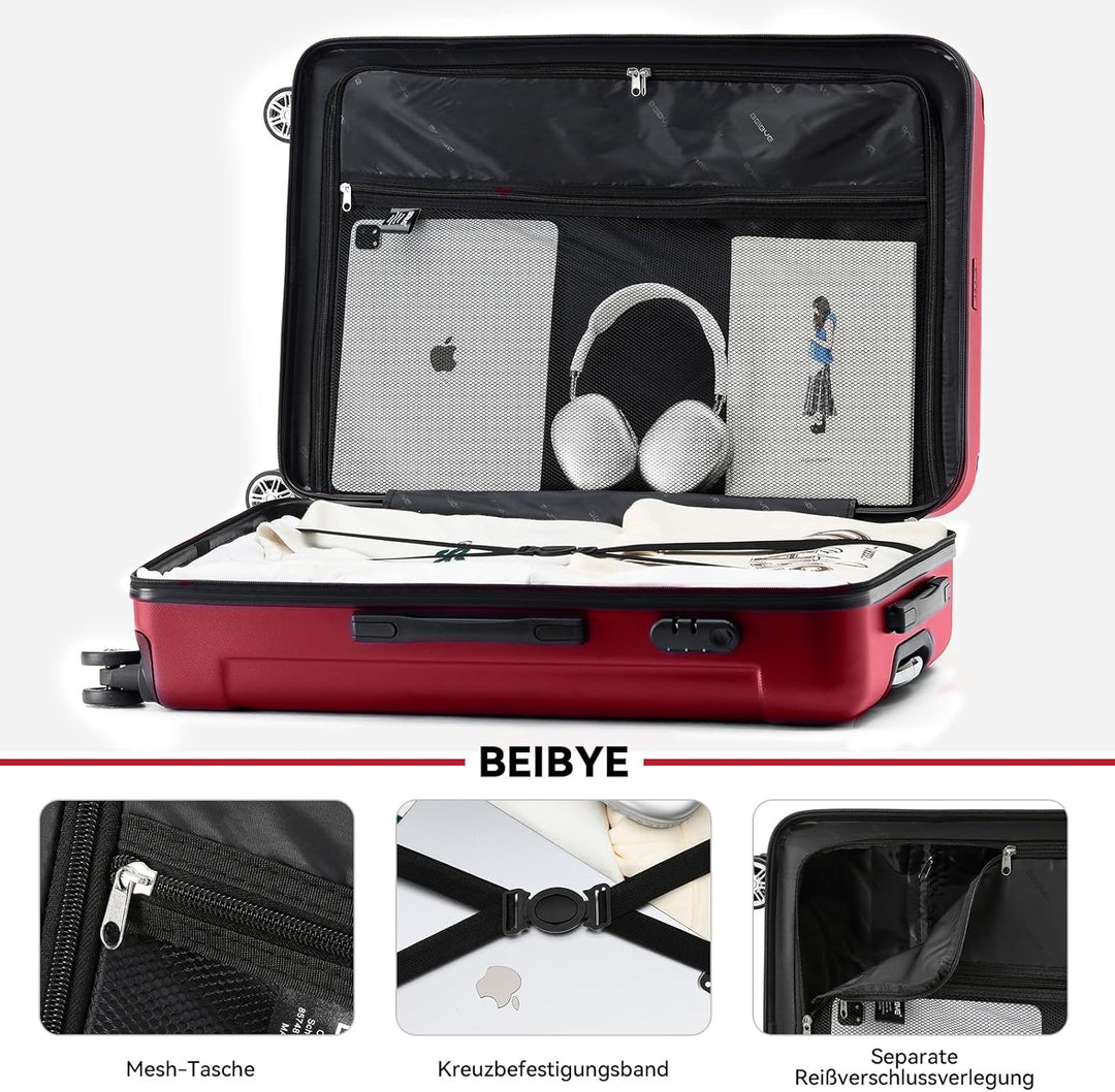 BEIBYE- Hartschalenkoffer Koffer Trolley Rollkoffer Reisekoffer Zahlenschloss 4 Zwilings-Rollen (Chi