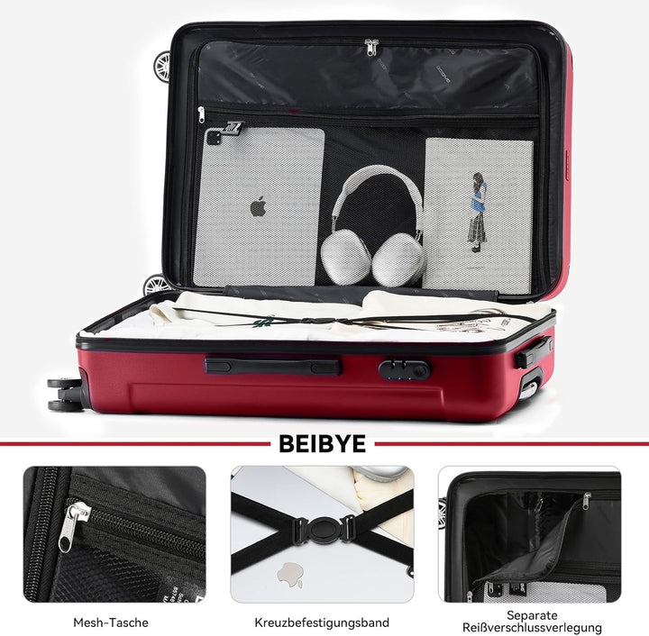 BEIBYE- Hartschalenkoffer Koffer Trolley Rollkoffer Reisekoffer Zahlenschloss 4 Zwilings-Rollen (Chi