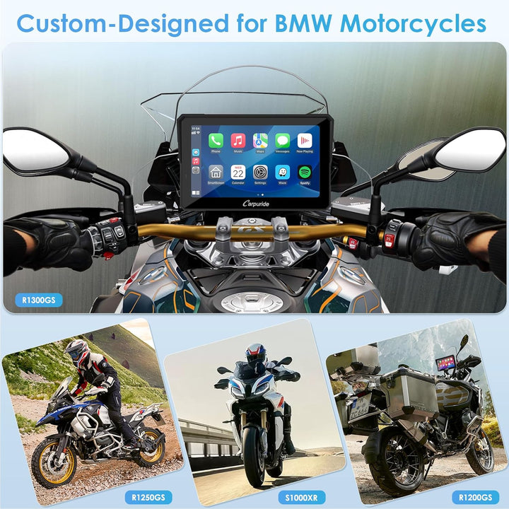 Carpuride W702B Pro Motorrad-Carplay-Bildschirm mit Halterung für BMW-Motorräder, Kabelloses CarPlay