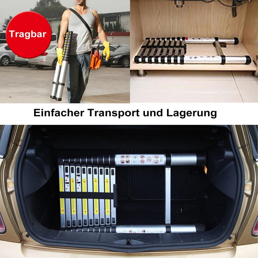 2,6M Teleskopleiter Klappleiter, Rutschfester Ausziehleiter mit 9 Sprossen, 150 kg Belastbarkeit, Sc