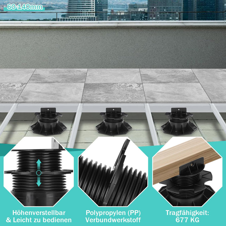 Ansobea 10 Stück Stelzlager höhenverstellbar I 60-140mm Terrassenlager I füsse verstellbar I Platten