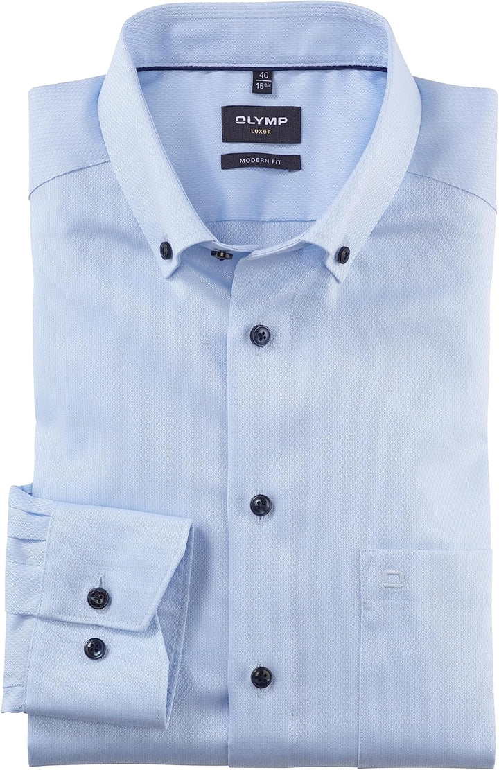 OLYMP Herren Businesshemd Langarm Luxor,Einfarbig,modern fit,Button-Down-Kragen 37 Bleu 11, 37 Bleu