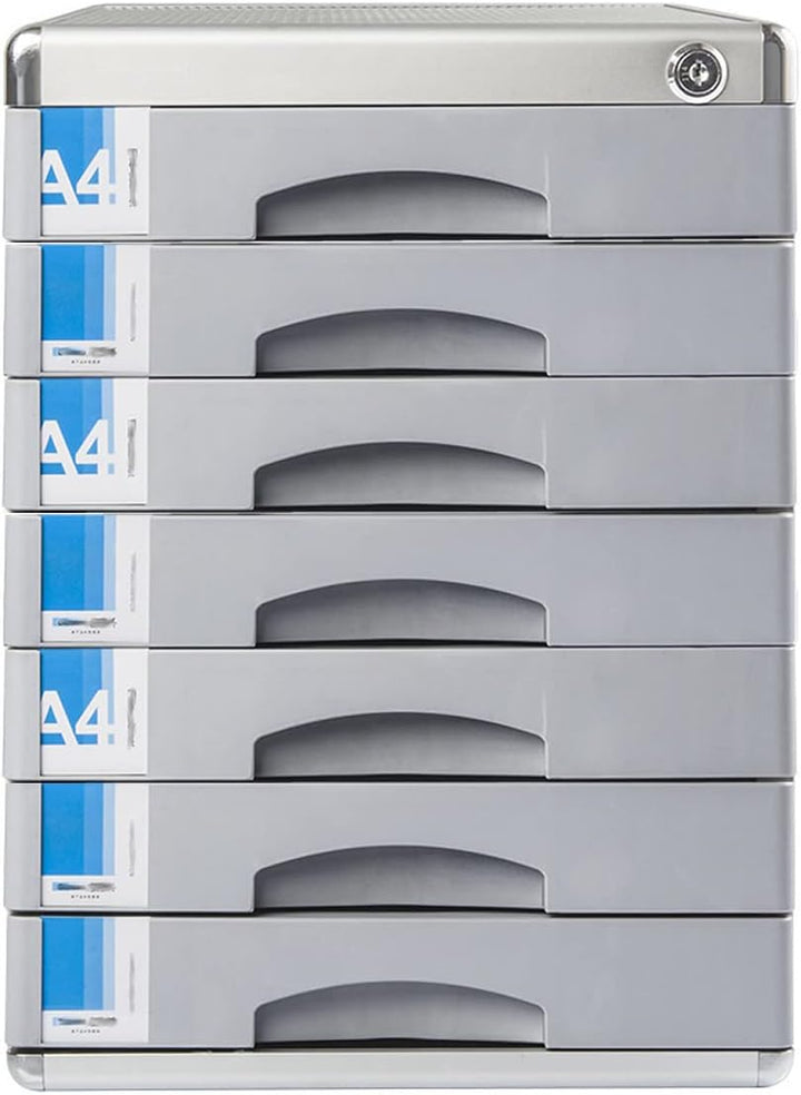 TUKA-i-AKUT Metall Schubladenbox Abschliessbar 7 Fächer A4, mit Beschriftungsfeldern, Dokumenten Auf