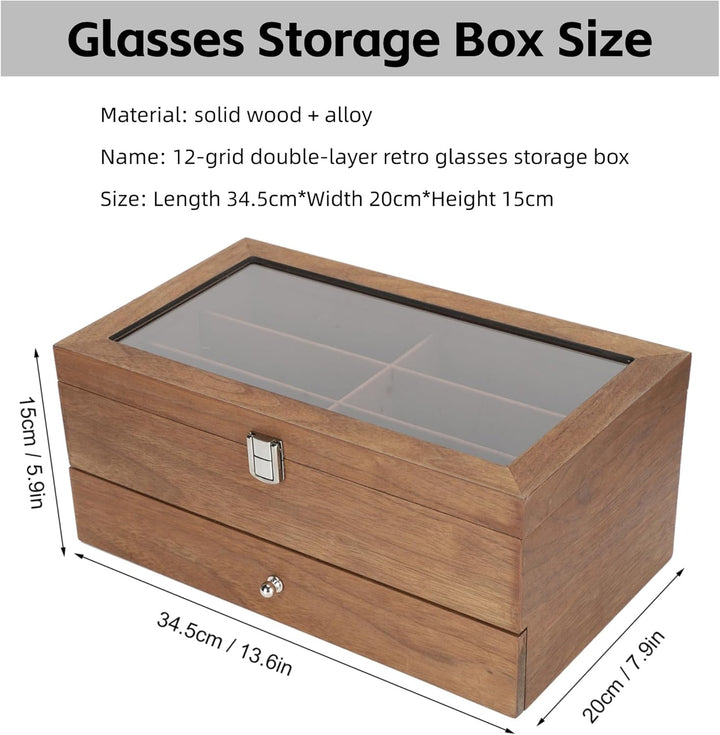 Brillenbox, 12 Slots Brillenbox Holz Doppelschicht Brille Vitrine Box Organizer Dekoration für Displ