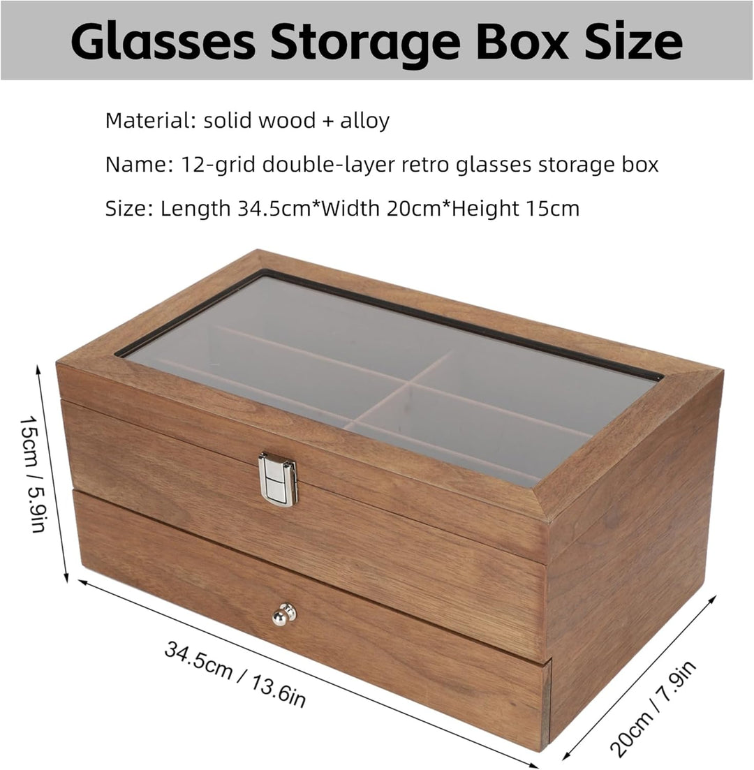 Brillenbox, 12 Slots Brillenbox Holz Doppelschicht Brille Vitrine Box Organizer Dekoration für Displ