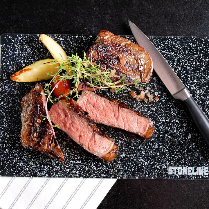 Stoneline Glas Schneidebrett, Schneidbretter Set 4-teilig, 25 x 15 cm, Stoneline Optik, hitzebeständ