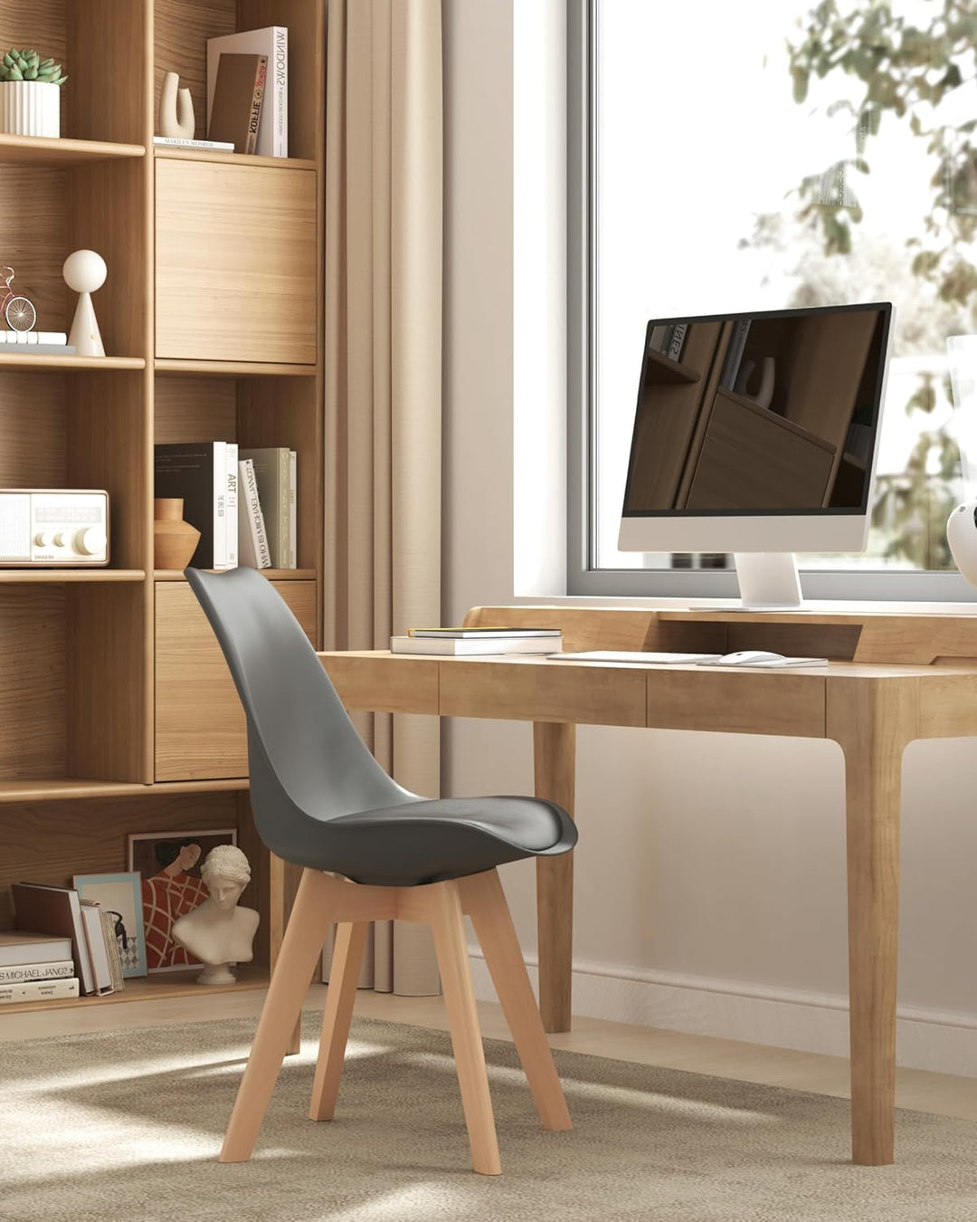 WOLTU® 4er Set Esszimmerstühle Küchenstuhl Design Stuhl Esszimmerstuhl Kunstleder Holz Grau BH29gr-4