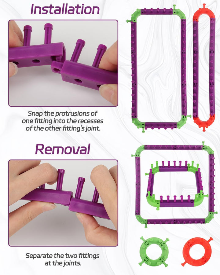 Coopay Kombinierbar Strick Webstühle Set, Verstellbar Strickrahmen mit Häkelnadel und Nadel, Kann in