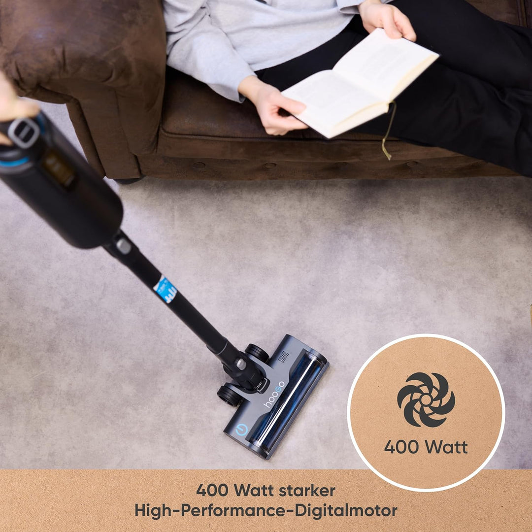 hoogo BS5 Akkustaubsauger mit Beutel | kabellos | 400W | Akkusauger mit HEPA Filter für Allergiker u