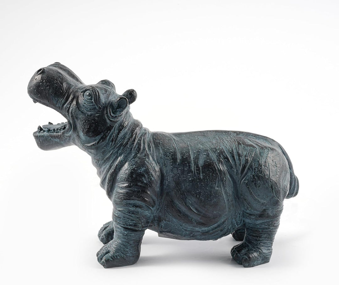 Wasserspeier Figur Flusspferd Hippo aus Kunststein - (L x B x H): ca. 300 x 125 x 200 mm - Schlaucha