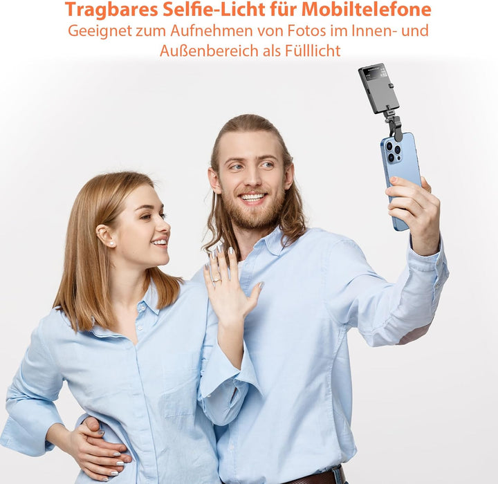 TONEOF Tragbares Selfie Licht, 60 LEDs, wiederaufladbares Videolicht mit Clip&doppeltem 1/4“ Schraub