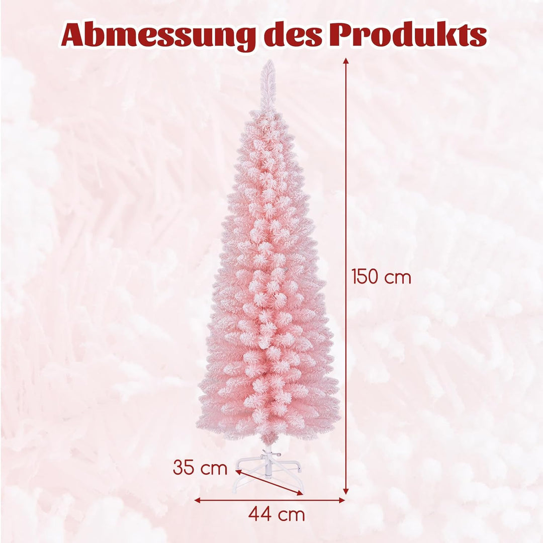 COSTWAY künstlicher Weihnachtsbaum Bleistift, 150 cm Tannenbaum mit Schnee, Christbaum mit 328 Zweig