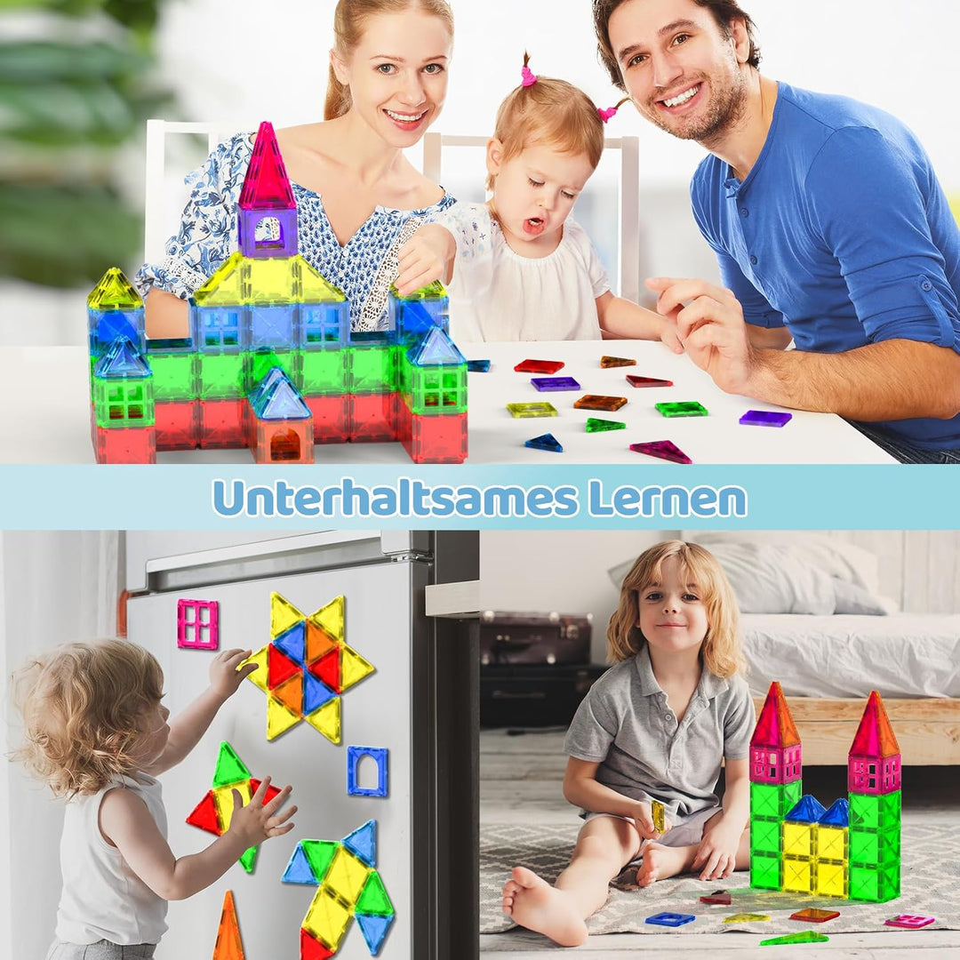 Crenova Magnetische Bausteine STEM Magnet Spielzeug Kinder 3D Farbenfrohe Starterset Magnetbausteine