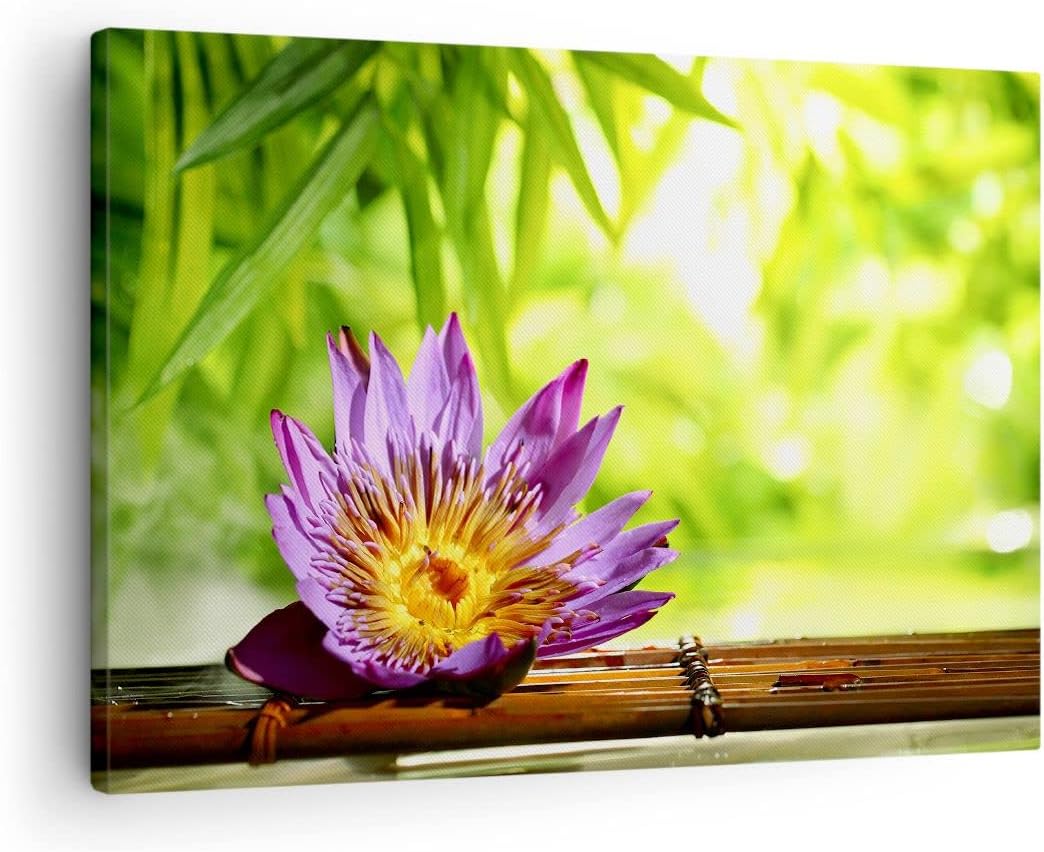 ARTTOR Bilder auf Leinwand Asien spa bambus blume Leinwandbild 70x50cm Wandbilder Dekoration Wohnzim