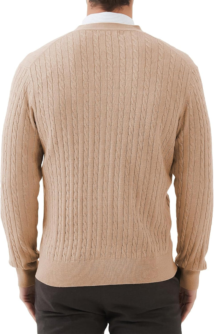 Kallspin Herren Strickjacke aus Wollmischung Zopfstrick Cardigan mit Knopfverschluss und Taschen S K