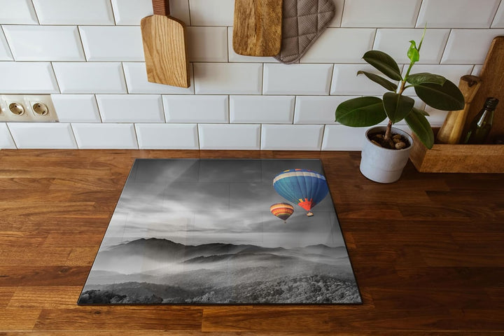 Heissluftballons über den Alpen Herdabdeckplatte & Spritzschutz aus Echtglas | Für Herd-Kochfelder |