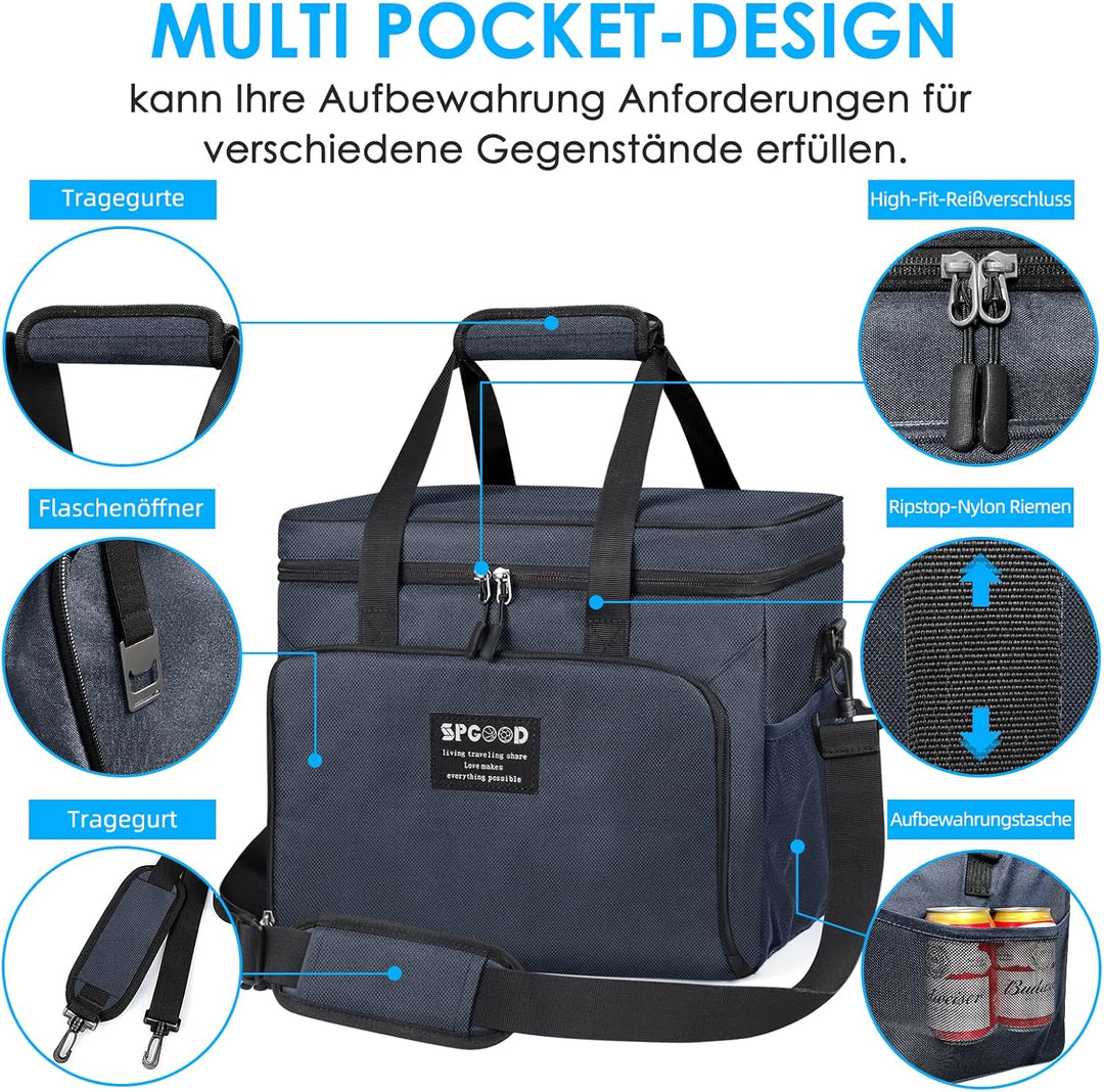 SPGOOD Kühltasche 20L/30L/40L Thermotasche Picknicktasche Gross Isoliert Faltbar Gefriertasche Warmh