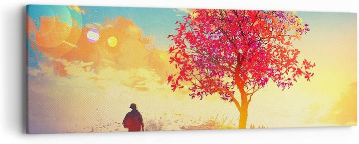 Panorama Bilder auf Leinwand Baum Wiese Feld Leinwandbild mit Rahmen 90x30cm Wandbilder Dekoration W