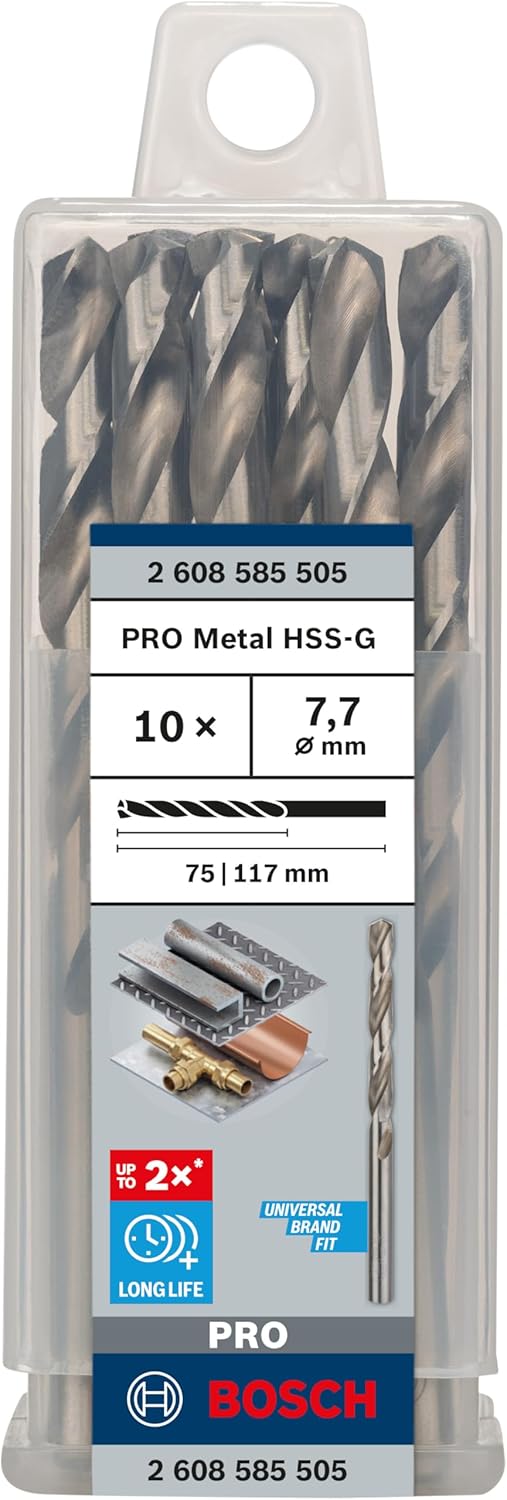 Bosch Professional 10x HSS-G Metallbohrer (für Metall, Ø 7,7 mm, Robust Line, Zubehör Bohrmaschine)