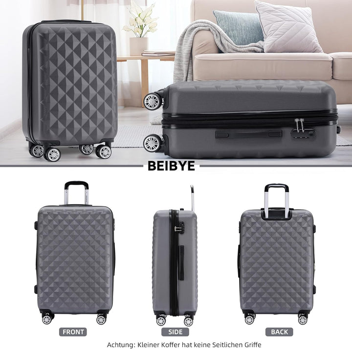 BEIBYE Zwillingsrollen 2066 Hartschale Trolley Koffer Reisekoffer Gepäck M-L-XL-Set (Business Grey,