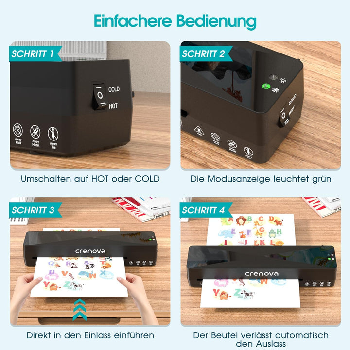 Crenova Laminiergerät A4/A5/A6,Schneller Laminator mit 10 Laminierfolien,Personal für Hausgebrauch,S