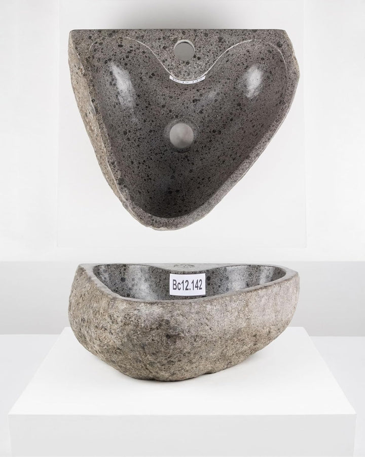 40 cm ovales Naturstein Waschbecken in grau mit Hahnloch von WOHNFREUDEN - Mit Unikat Auswahl, Bc12.