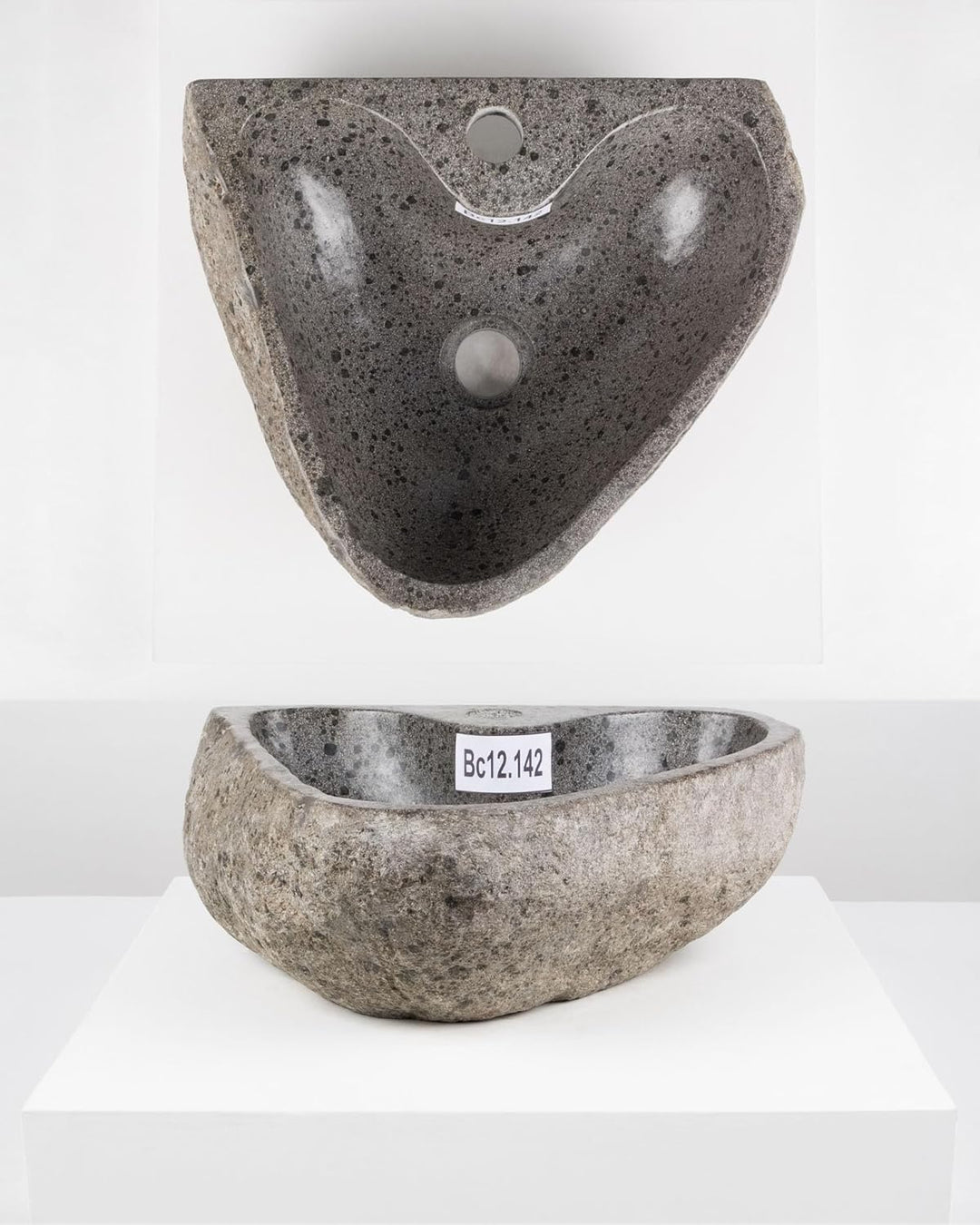 40 cm ovales Naturstein Waschbecken in grau mit Hahnloch von WOHNFREUDEN - Mit Unikat Auswahl, Bc12.