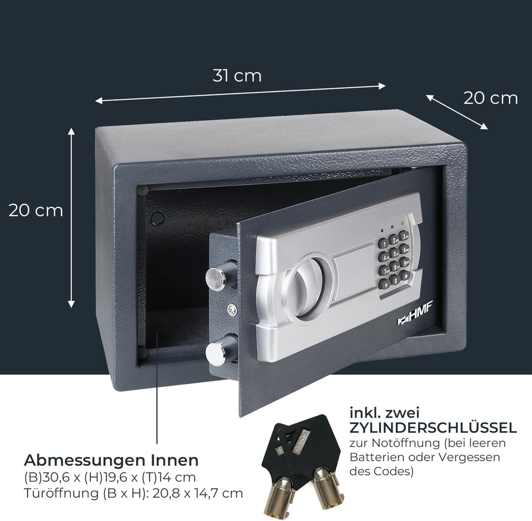HMF 4612112 Möbeltresor mit Elektronik Zahlenschloss | 31 x 20 x 20 cm | Anthrazit, 31 x 20 x 20 cm