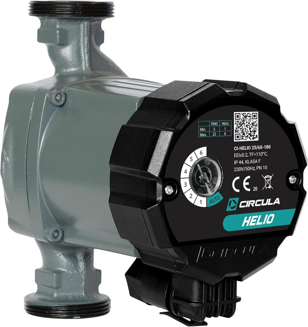 CIRCULA Hocheffizienzpumpe Helio 25-60/180, Robuste Umwälzpumpe und Heizungspumpe, IP 44, Auto-Modus