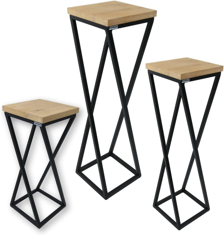 holz4home® Dekoständer-Set 3-tlg. in schwarz aus Massivholz Eiche I Hellgrau Geölt Gedrehte Streben